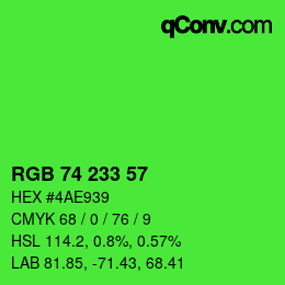カラーコード: RGB 74 233 57 | qconv.com
