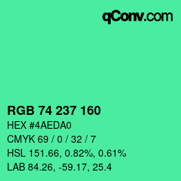 カラーコード: RGB 74 237 160 | qconv.com