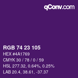 Color code: RGB 74 23 105 | qconv.com