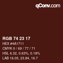 Color code: RGB 74 23 17 | qconv.com