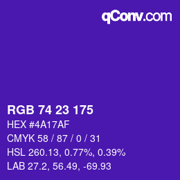 カラーコード: RGB 74 23 175 | qconv.com