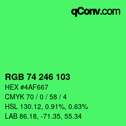 カラーコード: RGB 74 246 103 | qconv.com
