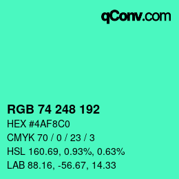 颜色代码: RGB 74 248 192 | qconv.com