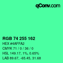 Color code: RGB 74 255 162 | qconv.com