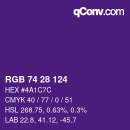 Color code: RGB 74 28 124 | qconv.com