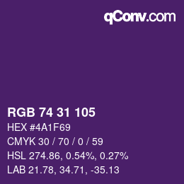 Color code: RGB 74 31 105 | qconv.com