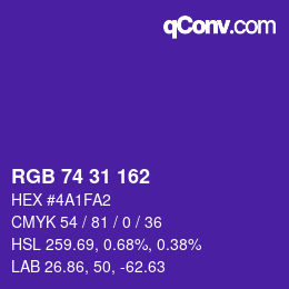 Color code: RGB 74 31 162 | qconv.com