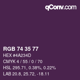 颜色代码: RGB 74 35 77 | qconv.com