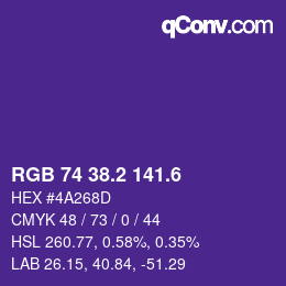 カラーコード: RGB 74 38.2 141.6 | qconv.com