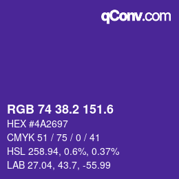 カラーコード: RGB 74 38.2 151.6 | qconv.com
