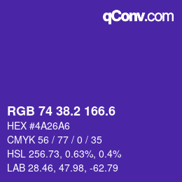 カラーコード: RGB 74 38.2 166.6 | qconv.com