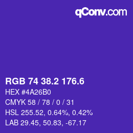 カラーコード: RGB 74 38.2 176.6 | qconv.com