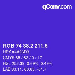 カラーコード: RGB 74 38.2 211.6 | qconv.com