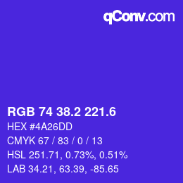 カラーコード: RGB 74 38.2 221.6 | qconv.com