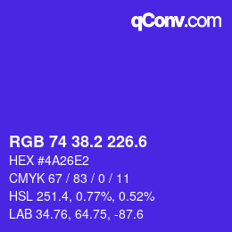 カラーコード: RGB 74 38.2 226.6 | qconv.com