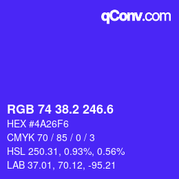 カラーコード: RGB 74 38.2 246.6 | qconv.com