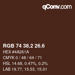 カラーコード: RGB 74 38.2 26.6 | qconv.com