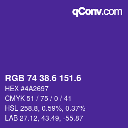 カラーコード: RGB 74 38.6 151.6 | qconv.com