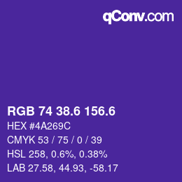 カラーコード: RGB 74 38.6 156.6 | qconv.com