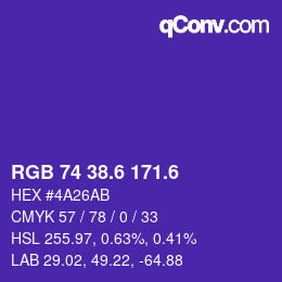 カラーコード: RGB 74 38.6 171.6 | qconv.com