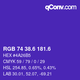 カラーコード: RGB 74 38.6 181.6 | qconv.com