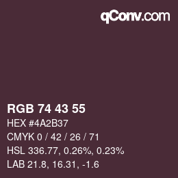 Color code: RGB 74 43 55 | qconv.com