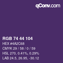 Color code: RGB 74 44 104 | qconv.com