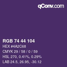 Color code: RGB 74 44 104 | qconv.com