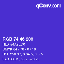 Color code: RGB 74 46 208 | qconv.com