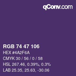 Código de color: RGB 74 47 106 | qconv.com