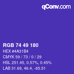 Color code: RGB 74 49 180 | qconv.com