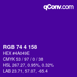 カラーコード: RGB 74 4 158 | qconv.com