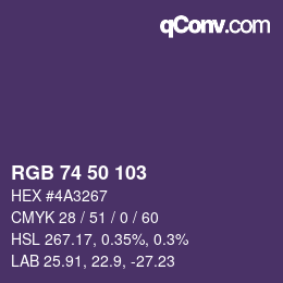 颜色代码: RGB 74 50 103 | qconv.com