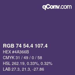 カラーコード: RGB 74 54.4 107.4 | qconv.com