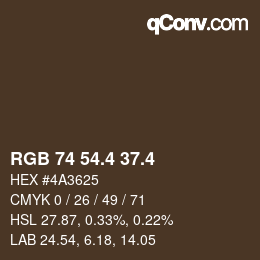 カラーコード: RGB 74 54.4 37.4 | qconv.com