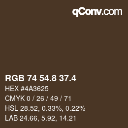 カラーコード: RGB 74 54.8 37.4 | qconv.com