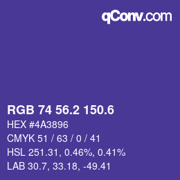 カラーコード: RGB 74 56.2 150.6 | qconv.com