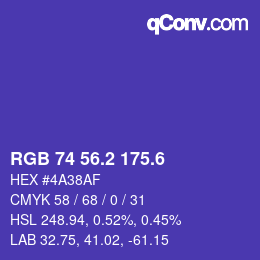 カラーコード: RGB 74 56.2 175.6 | qconv.com