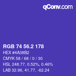 カラーコード: RGB 74 56.2 178 | qconv.com