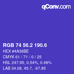 カラーコード: RGB 74 56.2 190.6 | qconv.com