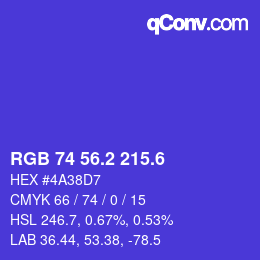 カラーコード: RGB 74 56.2 215.6 | qconv.com
