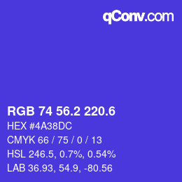 カラーコード: RGB 74 56.2 220.6 | qconv.com