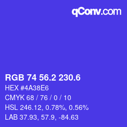 カラーコード: RGB 74 56.2 230.6 | qconv.com