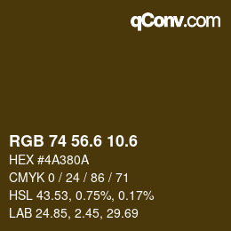 カラーコード: RGB 74 56.6 10.6 | qconv.com