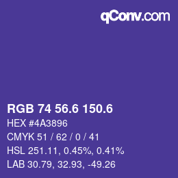カラーコード: RGB 74 56.6 150.6 | qconv.com