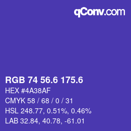 カラーコード: RGB 74 56.6 175.6 | qconv.com