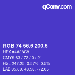 カラーコード: RGB 74 56.6 200.6 | qconv.com