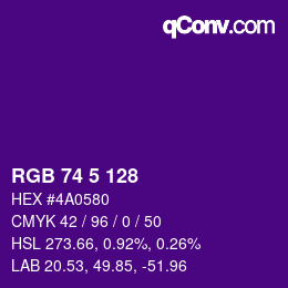 Color code: RGB 74 5 128 | qconv.com