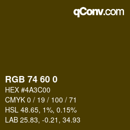 颜色代码: RGB 74 60 0 | qconv.com