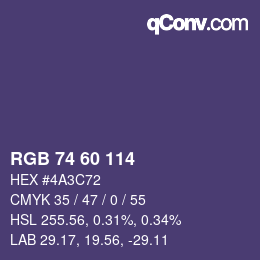颜色代码: RGB 74 60 114 | qconv.com
